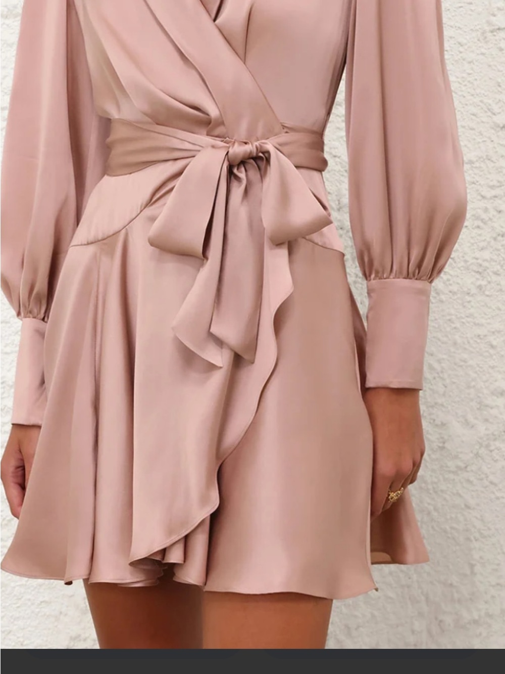 Elegant Blush Wrap Mini Dress with Waist Tie